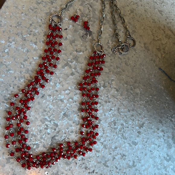 West & Co Western Red and Antique Silver Long Necklace & earrings - Picture 1 of 5